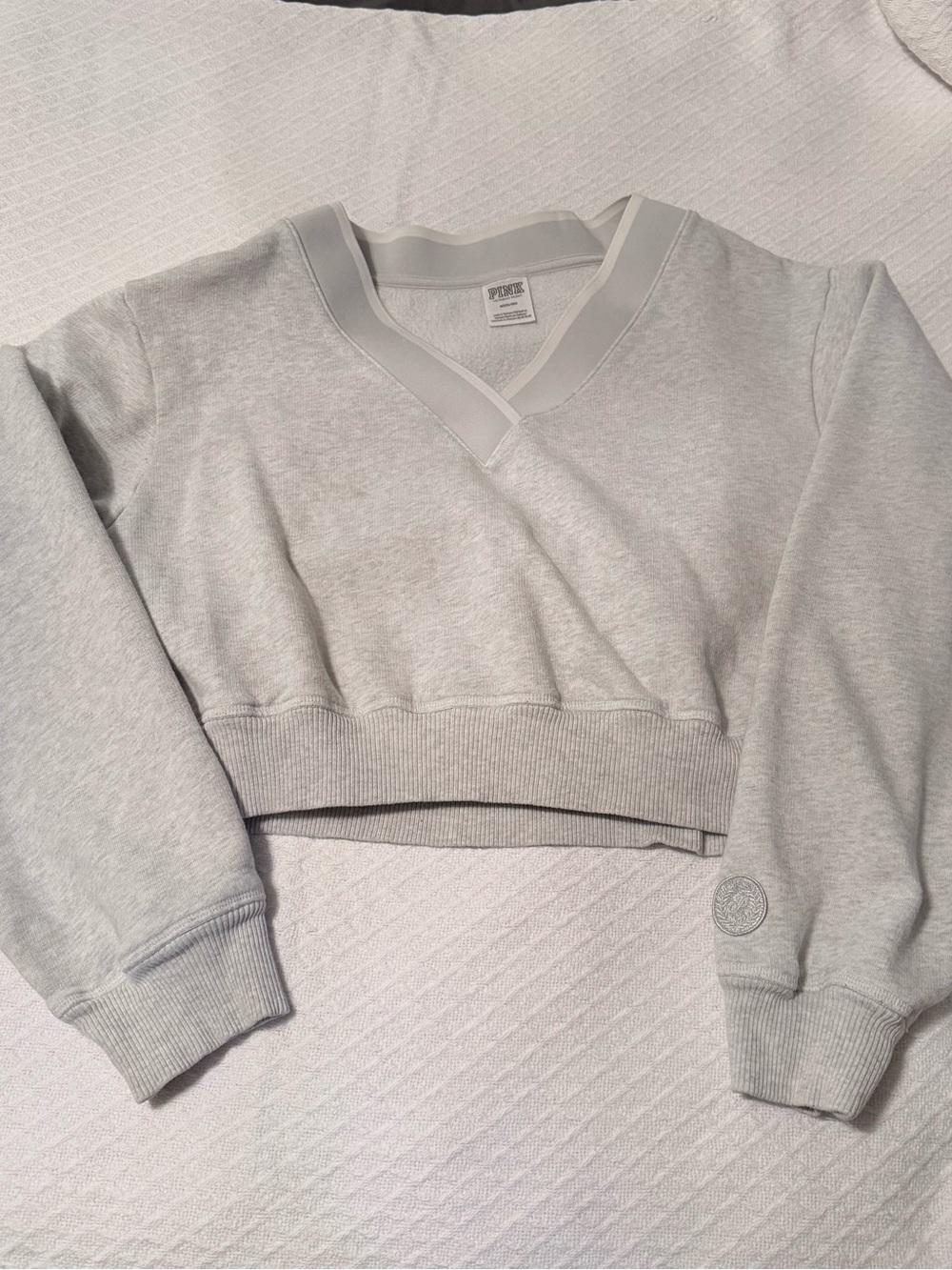 PINK Victoria's Secret Light Gray Cropped V-Neck Pullover